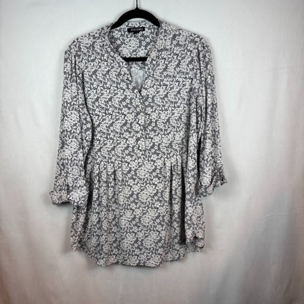 Roz & Ali Womens‎ White Raised Floral Pattern Stretch Liquid Knit Blouse size 1X